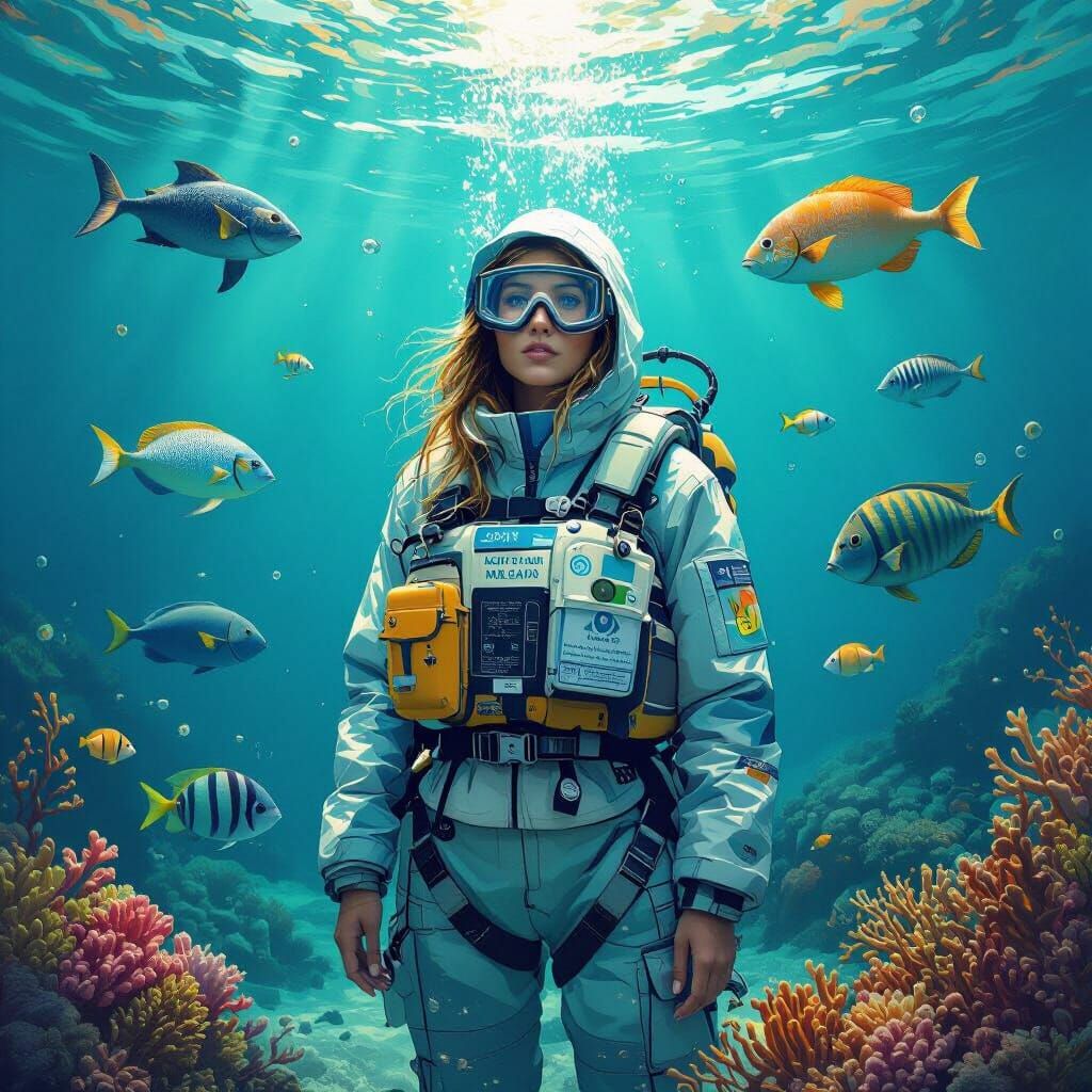 Eco-Friendly Ocean Attire in Vibrant Digital Painting