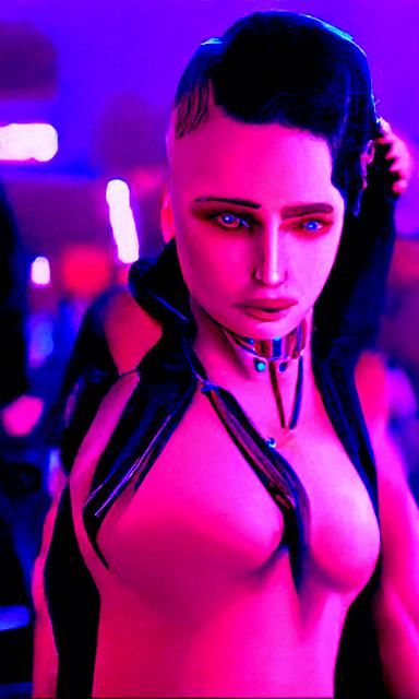 Cyberpunk Gothic Woman in Neon Cityscape