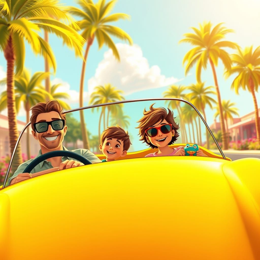 Joyful Family Road Trip in Vibrant, Sun-Kissed Style
