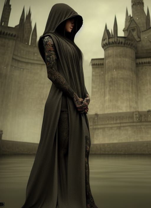 Gothic Girl with Tattoos: Digital Art Illustration