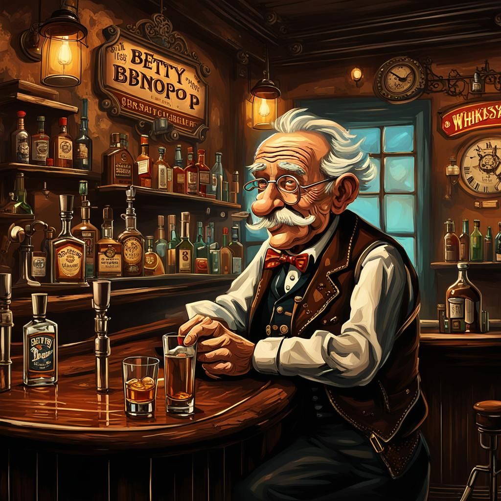 Betty Boop Serves Whiskey in Steampunk Bar