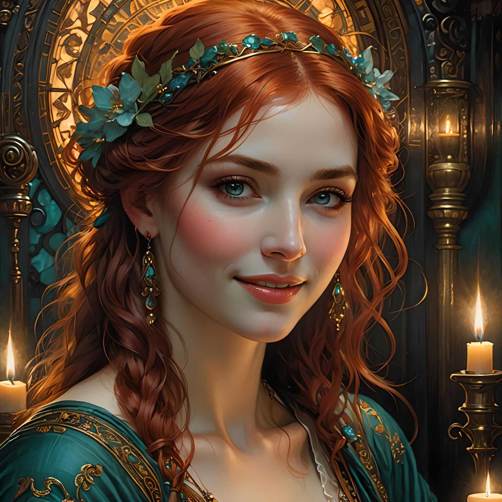 Candlelit Girl Portrait in Oil Paint Style