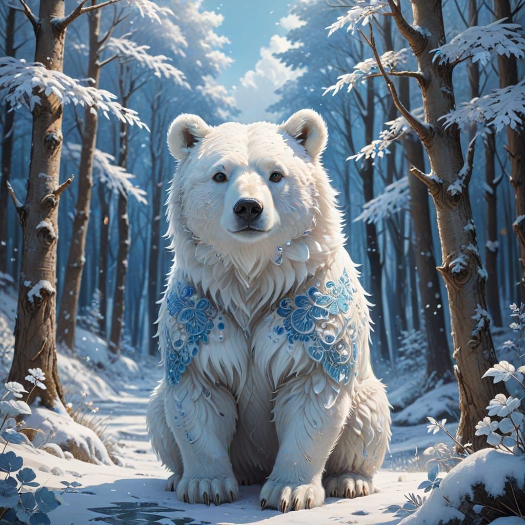 Enchanted Winter Bear in Celtic Blue Arabesques
