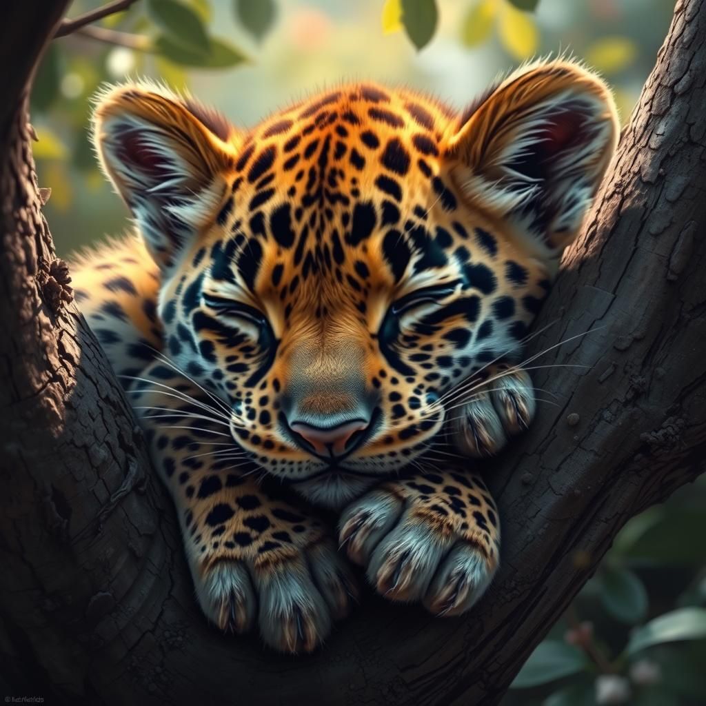 Sleeping Baby Leopard: Hyperrealistic Splash Art