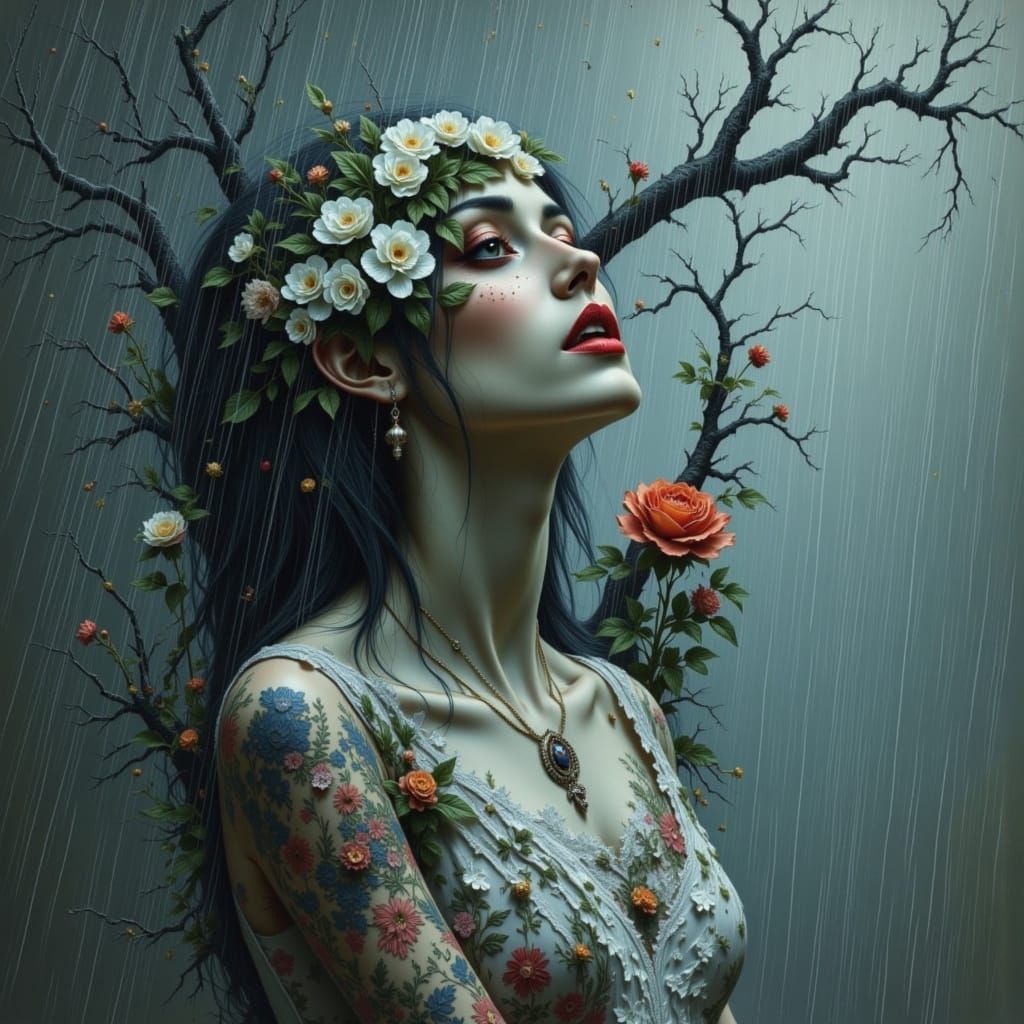 Monochrome Figure Lost in Torrential Rain