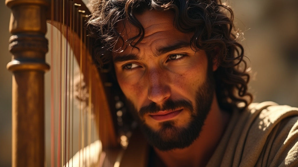 King David Playing Harp and Writing Psalm