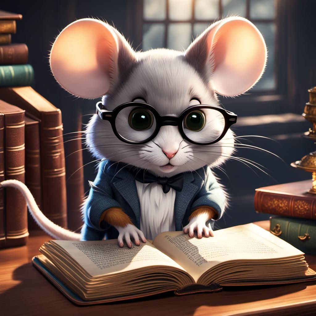 Mouse Professor Reads Book in Anime Style