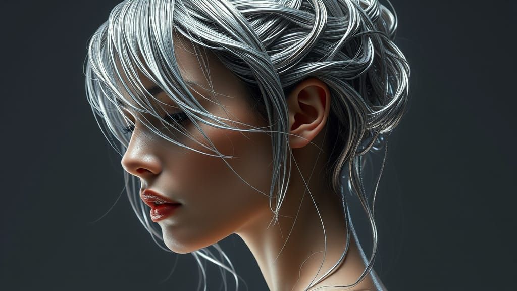 Molten Silver Hairstyle in Digital Art Style
