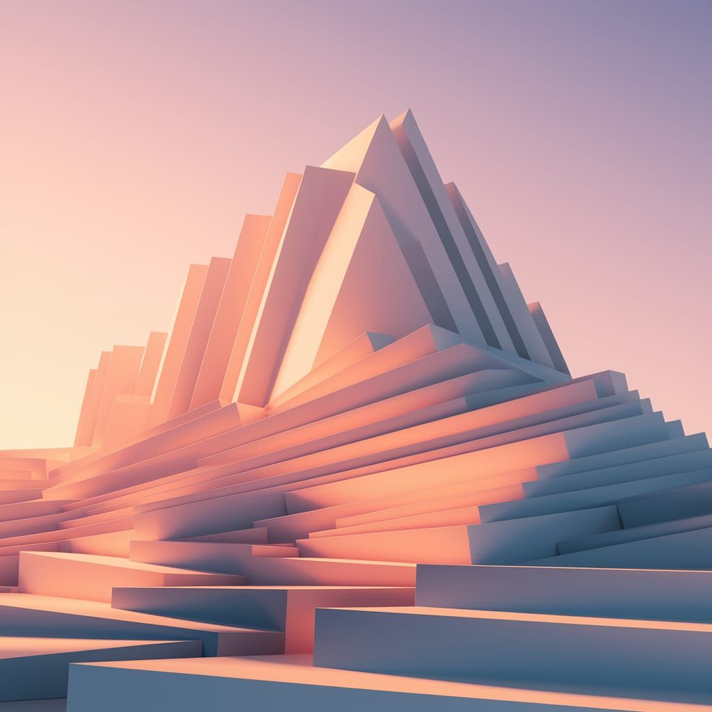 a geometric abstract composition of a ice berg, clean lines, symmetrical, minimalist.