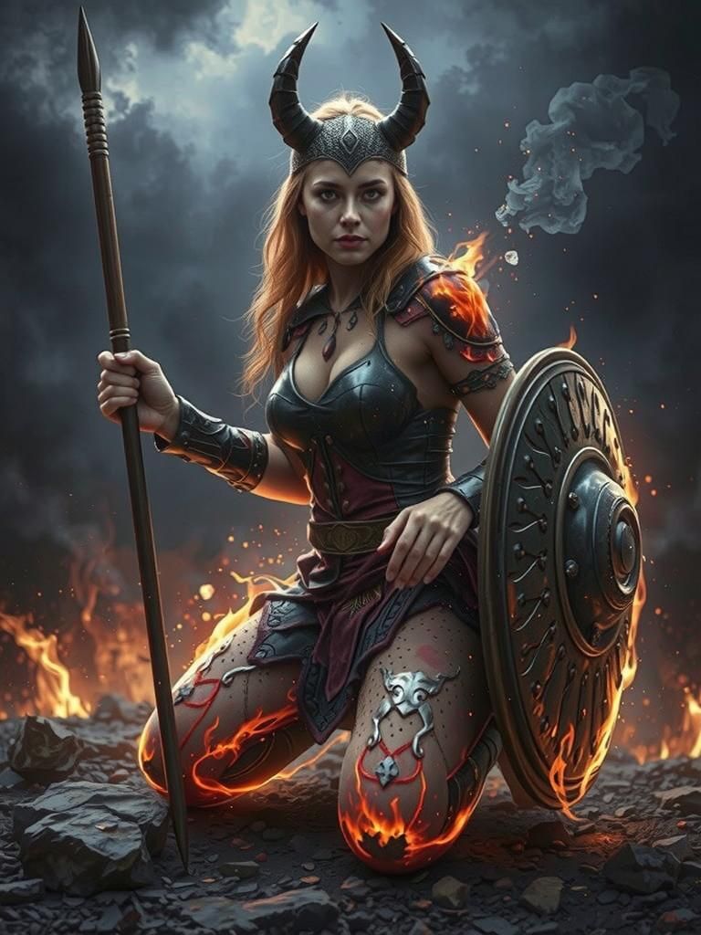 Fiery Viking Shield Maiden Disintegrating