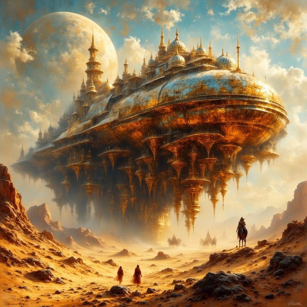 Majestic Spaceship in Desert Landscape
