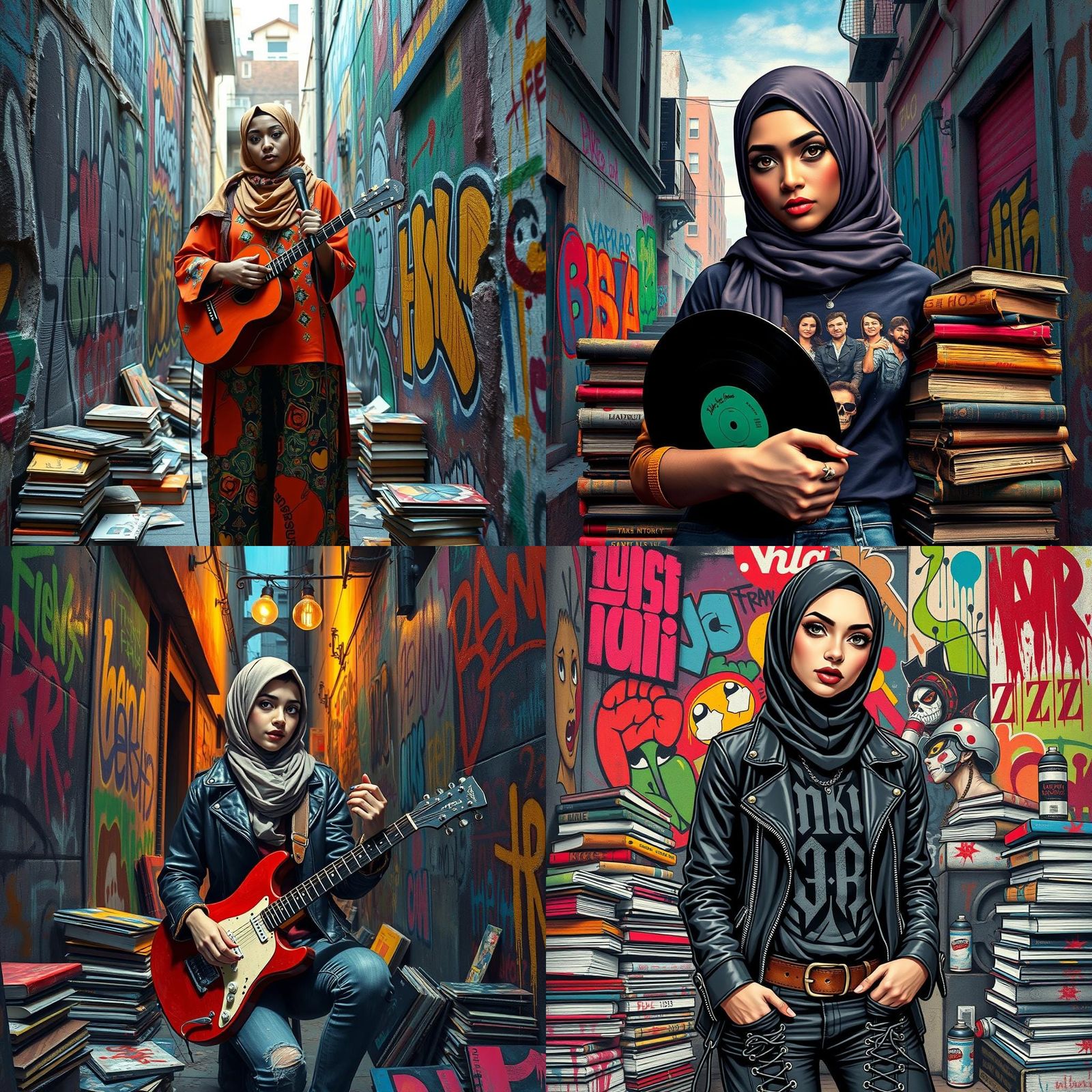 Edgy Muslim Woman in Punk Graffiti Art Style