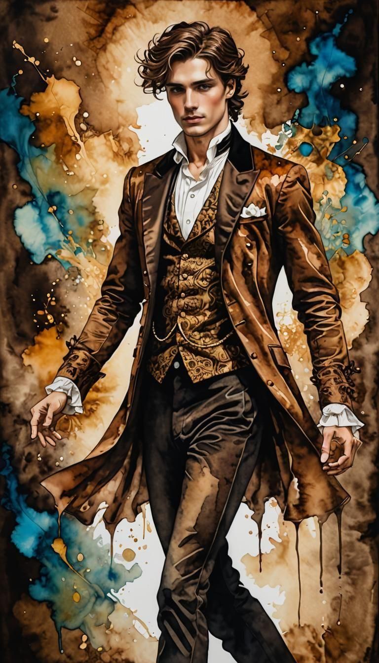 Victorian Young Man Dancing in Theater Poster Style