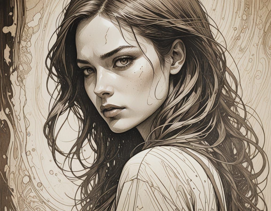 Girl on Velum, Inspired by Comic Book Art