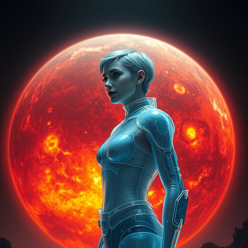 Woman Before Dying Star in Futuristic Realism