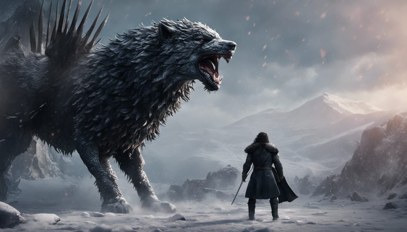 Jon Snow Battles a Direwolf: Game of Thrones Art