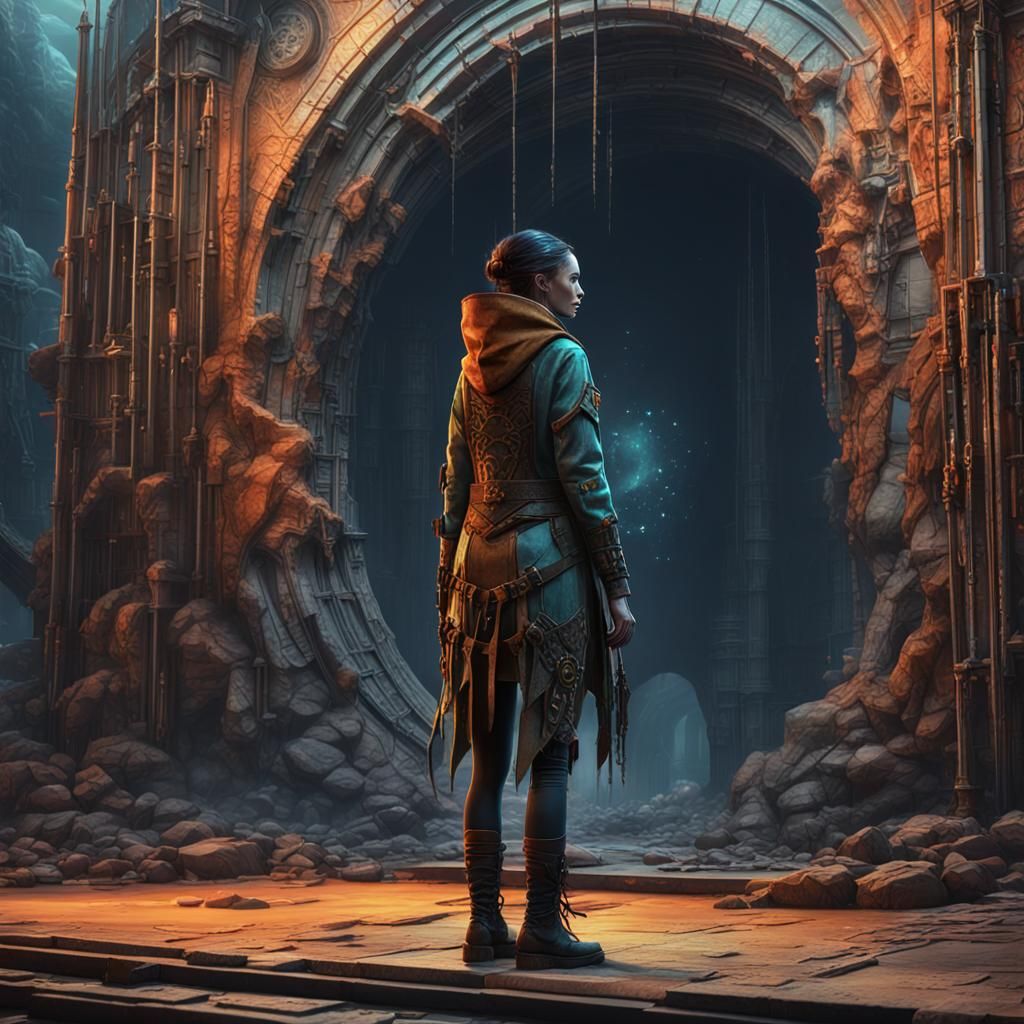 Woman Before Portal in Post-Apocalyptic Setting