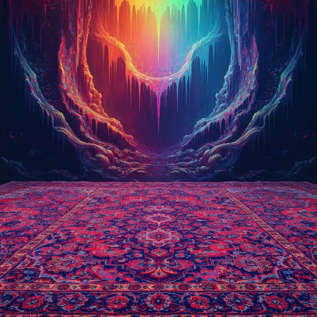 Psychedelic Persian Rug: Fractal Details & Moody Matte Paint...