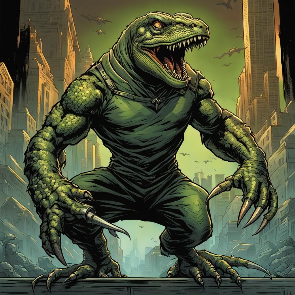 Clawed Lizard-Human Hybrid in Comic Book Style