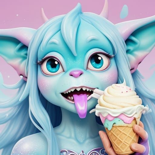 Ice Cream Goblin Fantasy Art in Pastel Colors