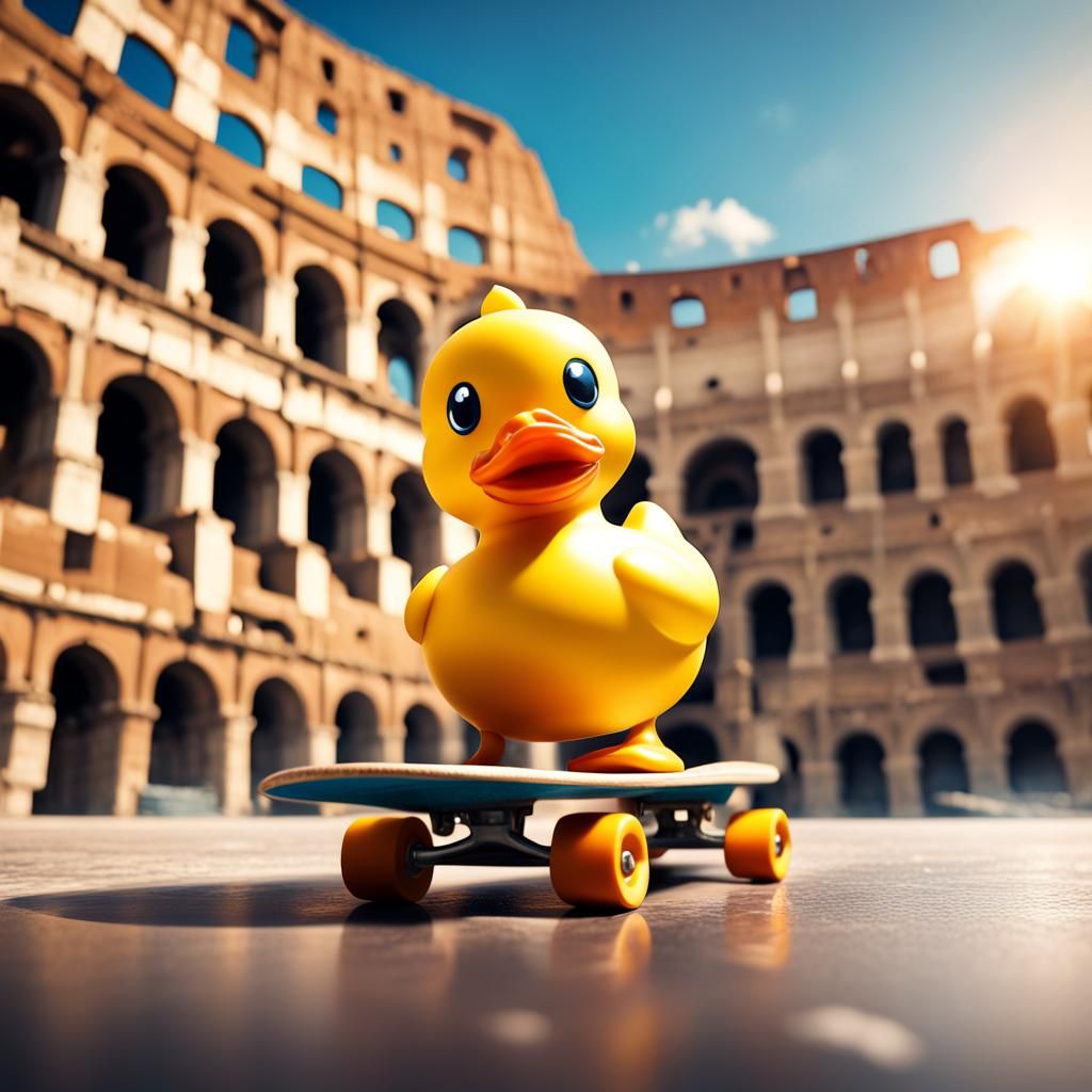 Rubber Duck Skateboarder in Roman Coliseum: Splash Art