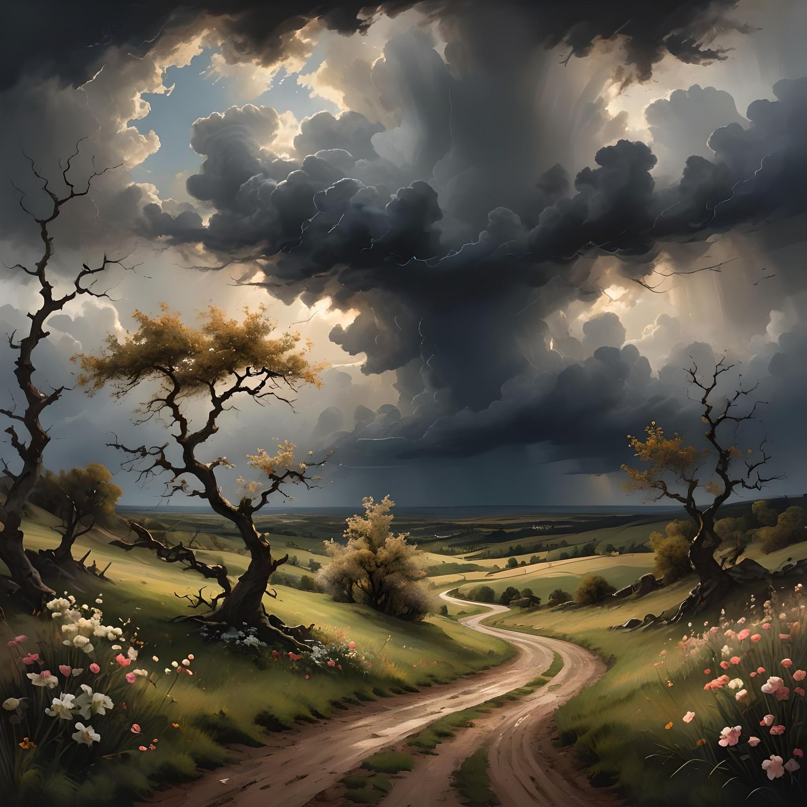 Contrasting Landscapes: Storm's Fury and Gentle Breeze