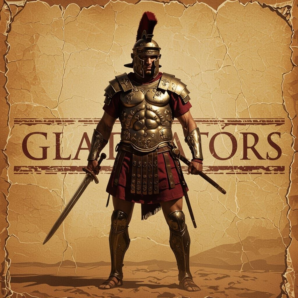 Gladiator in Battle Gear on Sepia Parchment