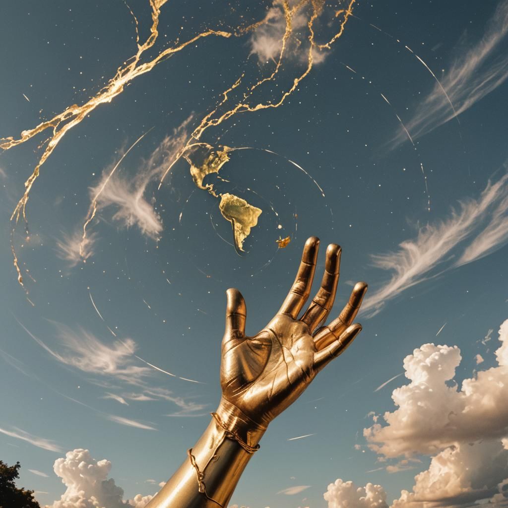 Golden Hand Reaching to Earth