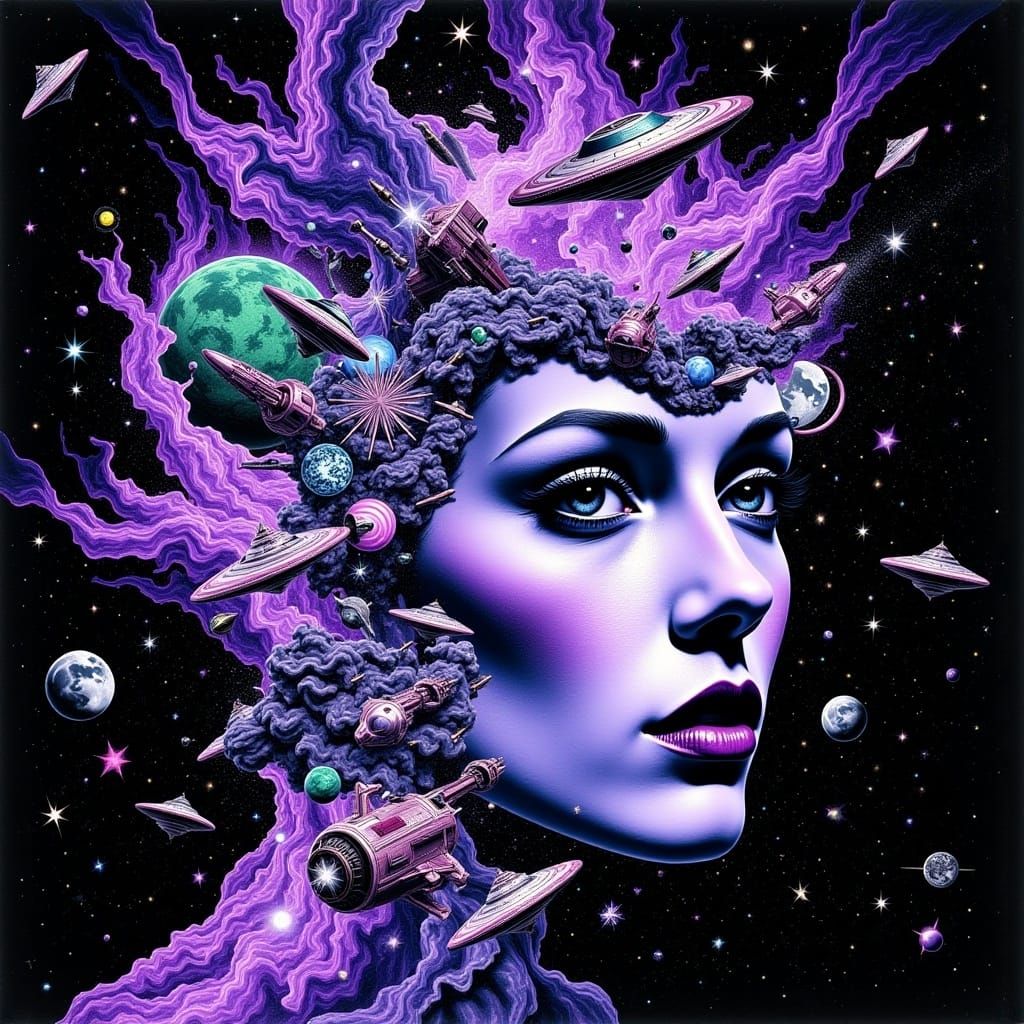 Nebula Collage with Alien Portrait