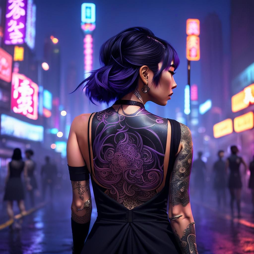Cyberpunk Anime Woman with Katana in Neon City