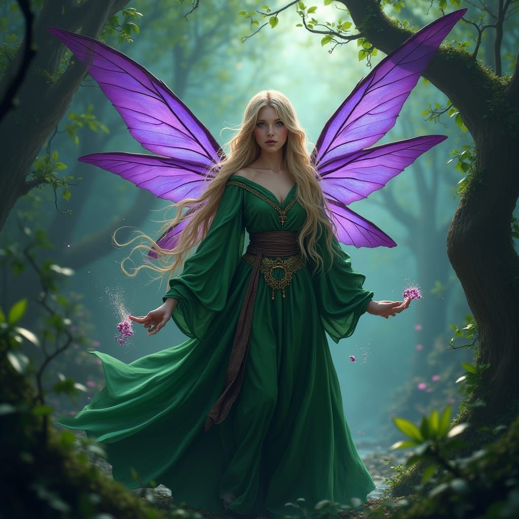 Mystical Druidess in a Dark Forest