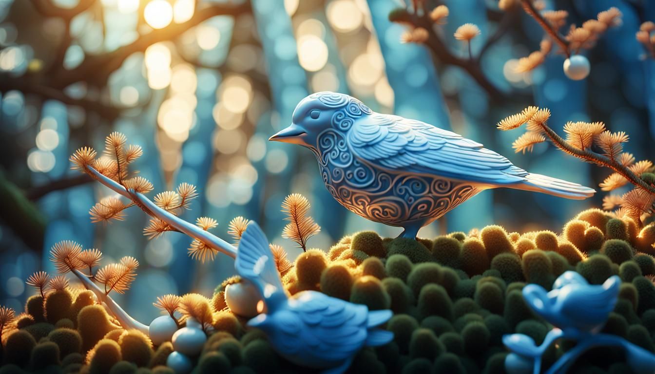 Serene Porcelain Forest in Hyper-Realistic Digital Art