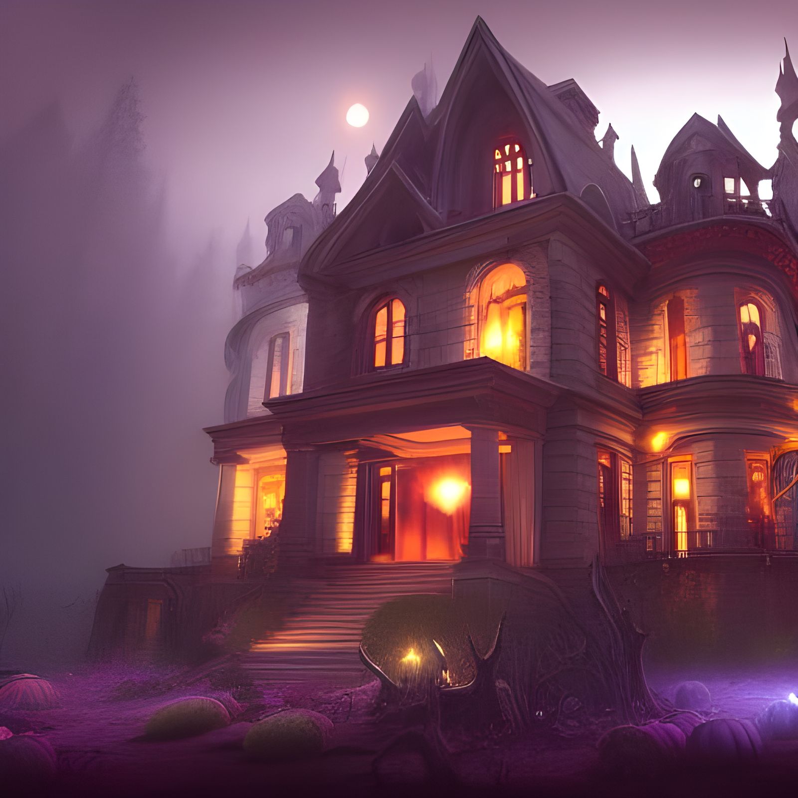 Spooky Mansion in Detailed Matte Painting Style