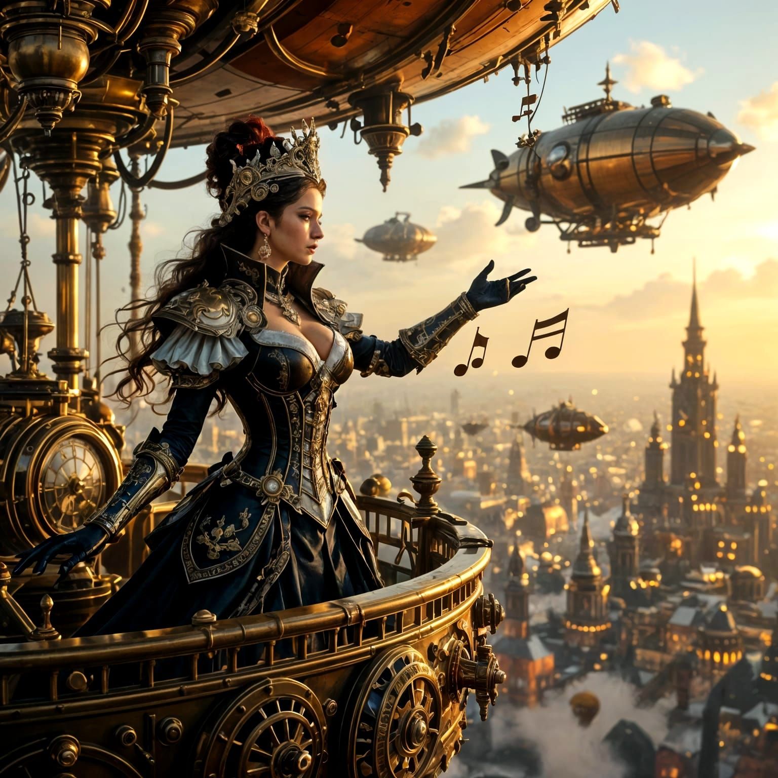 Steampunk Warrior Queen Commands Airships Over Clockwork Cit...