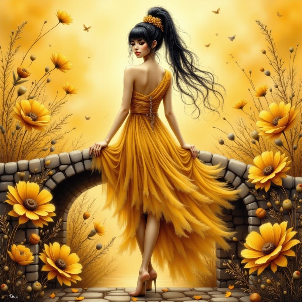 Woman in Golden Dress