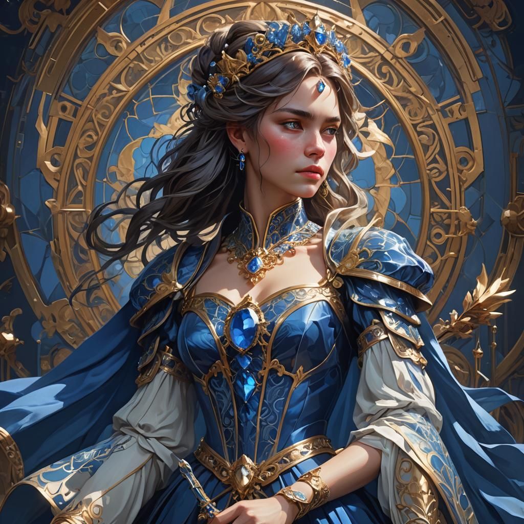 Sapphire Queen Portrait in Art Nouveau Style