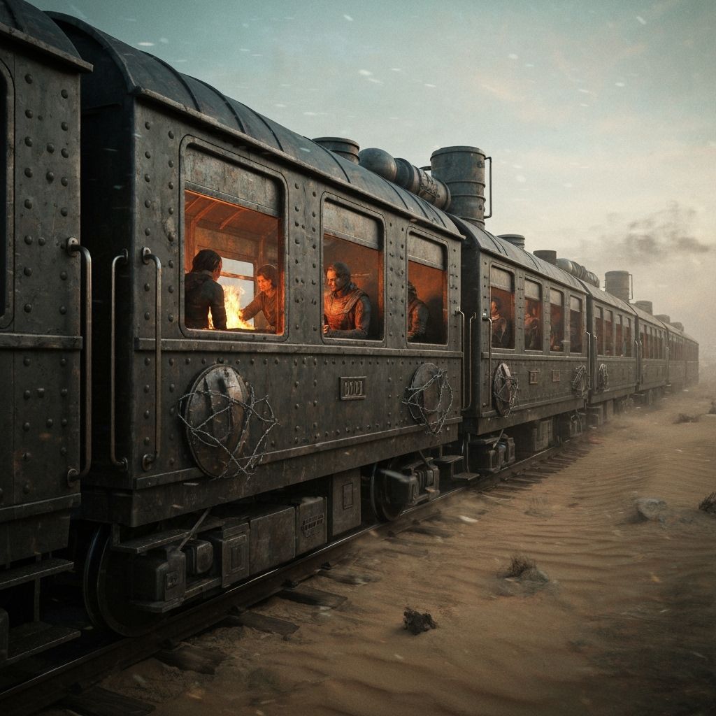 Dieselpunk Train Hurtles Through Wasteland: Cinematic Still