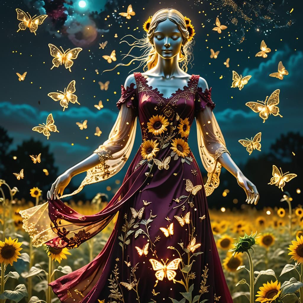 Statue in Silk Dress with Butterflies, Astral Artwork