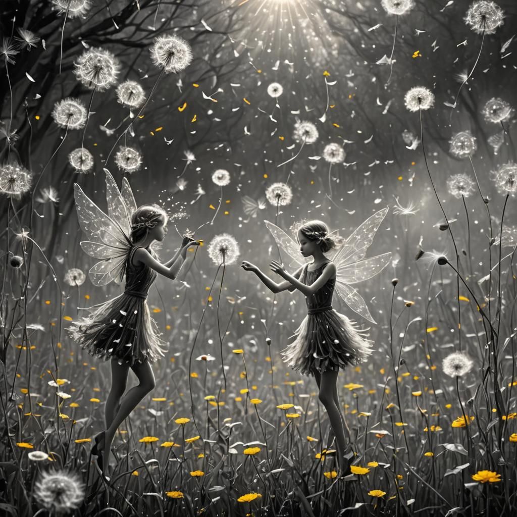 Dreamscape Fairies Making Wishes in Surrealist Style