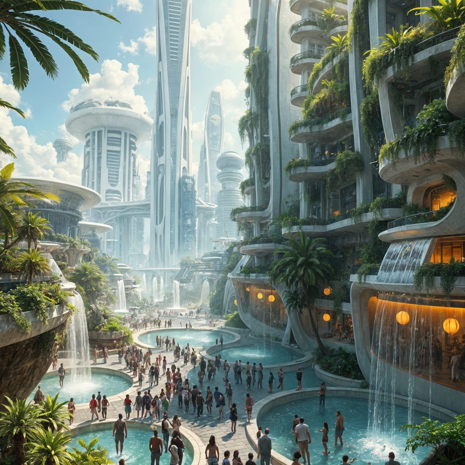 Futuristic City Square in Solarpunk Style