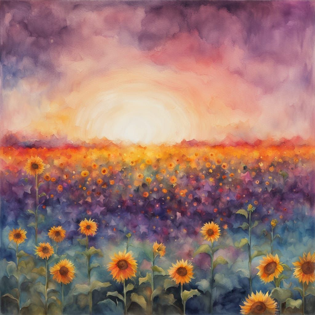 Vibrant Sunset Triad in Watercolor Oil Acrylic Style