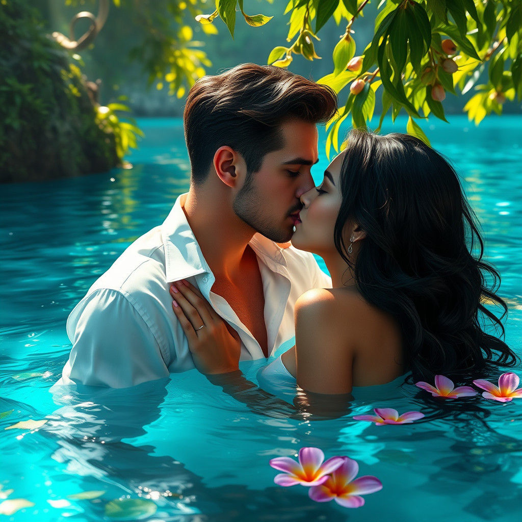 Romantic Blue Lagoon Fantasy: A Kiss in Turquoise Waters