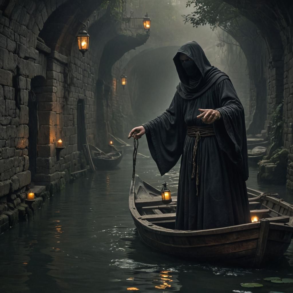 River Styx Boat Master in Art Nouveau Style