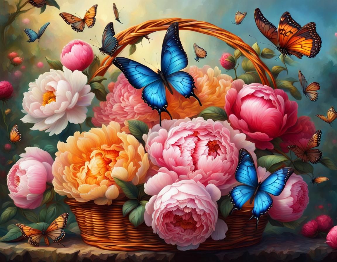 Lush Butterflies and Roses in Oil Painting