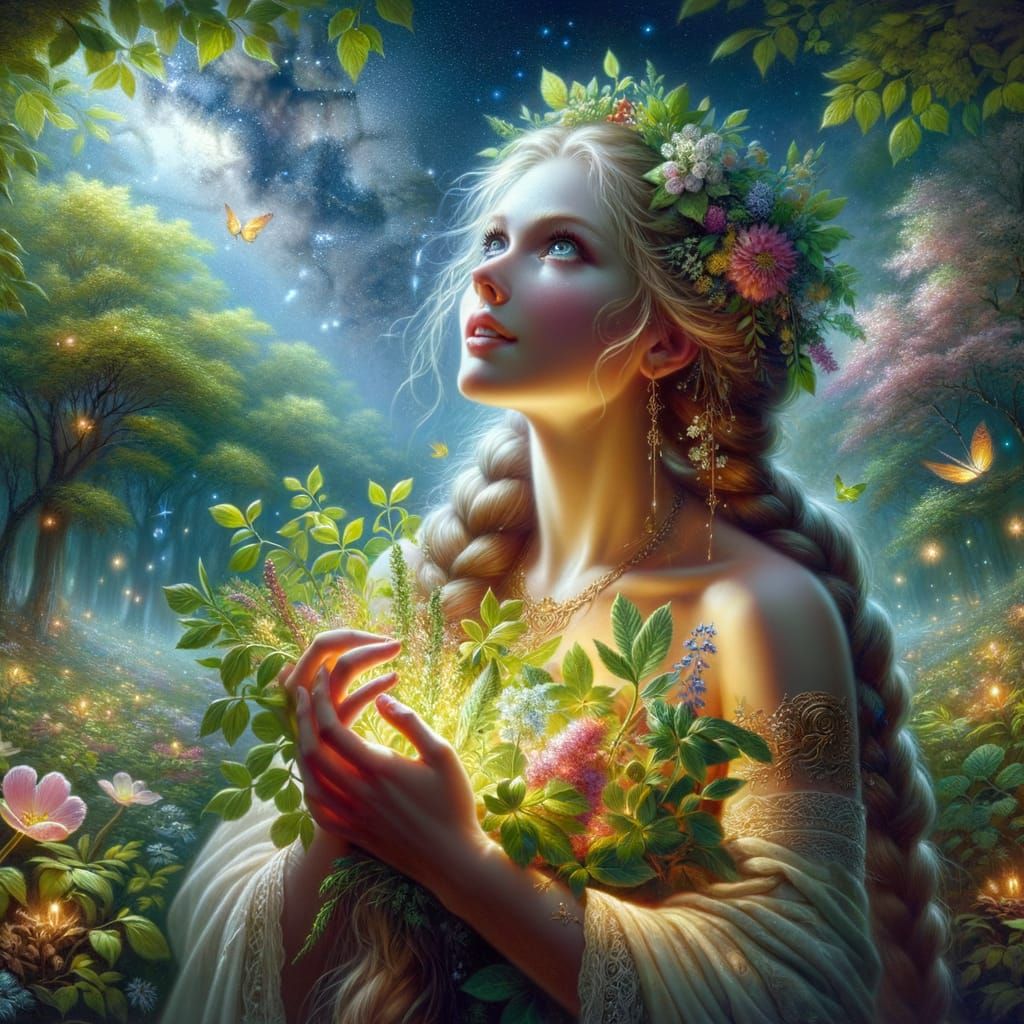 Norse Goddess of Healing in Spring Wonderland