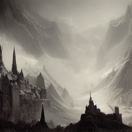 Frozen Fantasy City Under Stone Bridge at Night