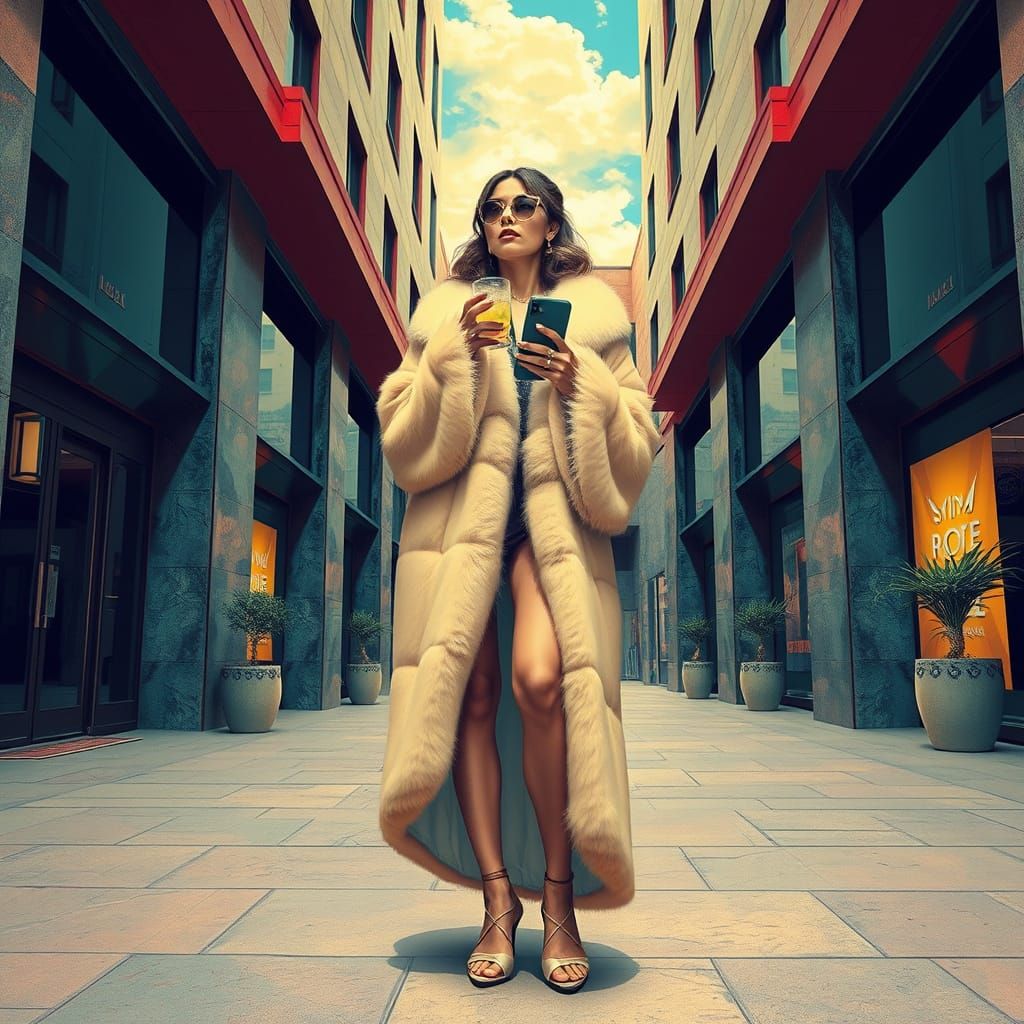 Woman Sipping Mojito in Pop Art Style