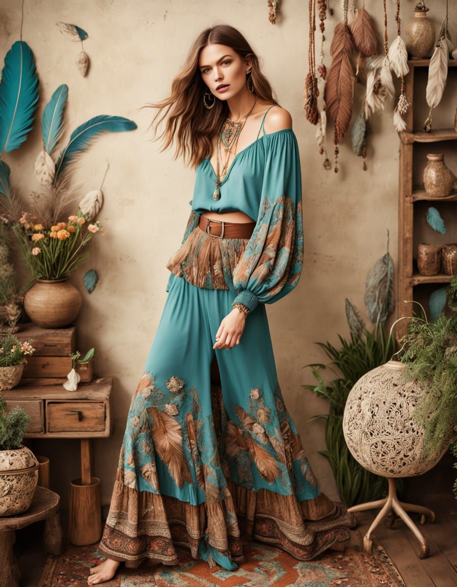 Whimsical Bohemian Fashion in Earthy Tones