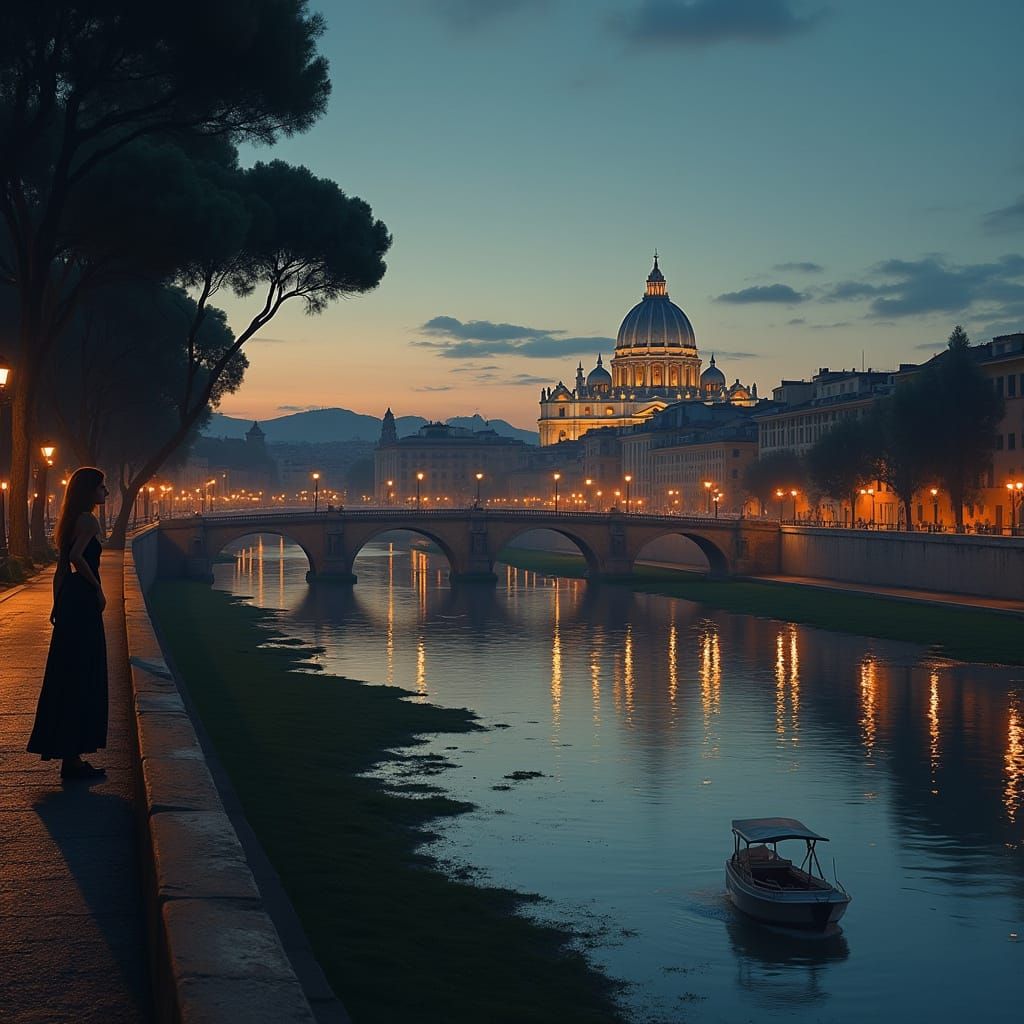 Twilight Rome: Ponte Sant'Angelo and St. Peter's Basilica