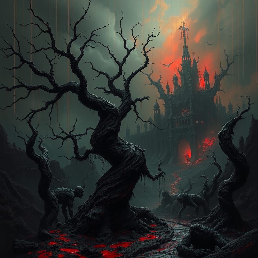 Eerie Hellscape of Eternal Torment in Dark Fantasy Style